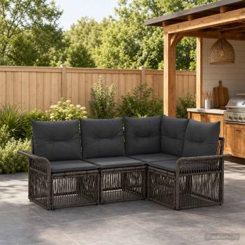 ARDEBO.de - Gartensofa-set 4 stk. Grau Poly-Rattan
