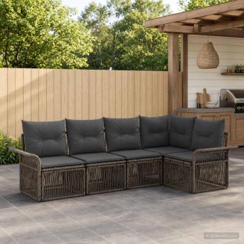 ARDEBO.de - Gartensofa-set 5 stk. 5-Sitzer Grau Poly-Rattan