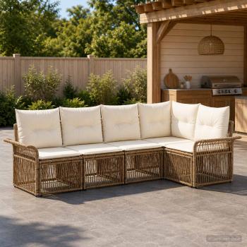 ARDEBO.de - Gartensofa-set 5 stk. Beige Poly-Rattan