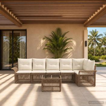 ARDEBO.de - Gartensofa-set 7 Stk. Beige Poly-Rattan