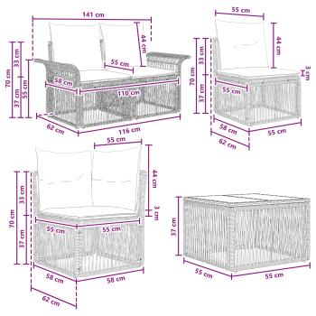 Gartensofa-set 9 Stk. Grau Poly-Rattan