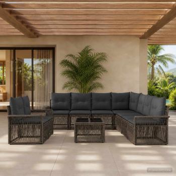ARDEBO.de - Gartensofa-set 10 stk. Grau Poly-Rattan