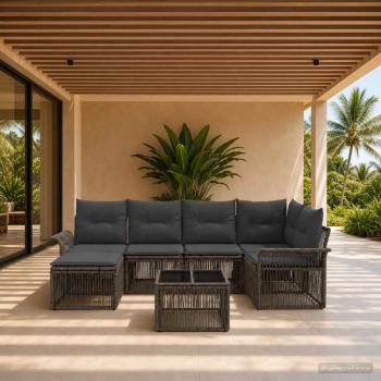 ARDEBO.de - Gartensofa-set 7 Stk. Grau Poly-Rattan
