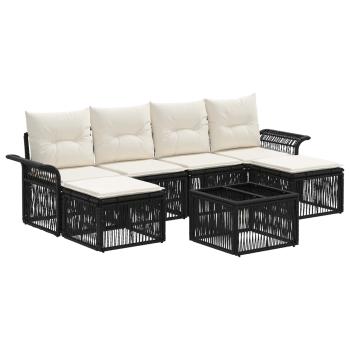 Gartensofa-set 7 stk. Schwarz Poly-Rattan