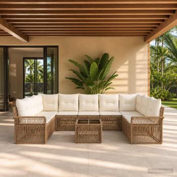 ARDEBO.de - Gartensofa-set 10 Stk. Beige Poly-Rattan