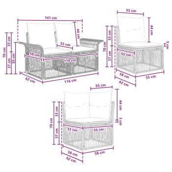 Gartensofa-set 12 Stk. Schwarz Poly-Rattan