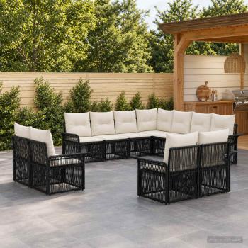 ARDEBO.de - Gartensofa-set 11 stk. Schwarz und Cremeweiß Poly-Rattan