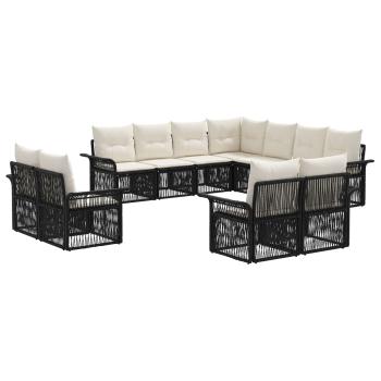 Gartensofa-set 11 stk. Schwarz und Cremeweiß Poly-Rattan