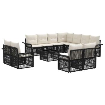 Gartensofa-set 12 stk. Schwarz und Cremeweiß Poly-Rattan