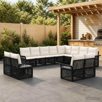 ARDEBO.de - Gartensofa-set 12 stk. Schwarz und Cremeweiß Poly-Rattan