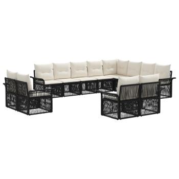 Gartensofa-set 12 stk. Schwarz und Cremeweiß Poly-Rattan