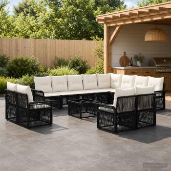 ARDEBO.de - Gartensofa-set 13 stk. Schwarz und Cremeweiß Poly-Rattan