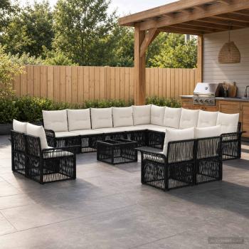 ARDEBO.de - Gartensofa-set 14 stk. Schwarz und Cremeweiß Poly-Rattan