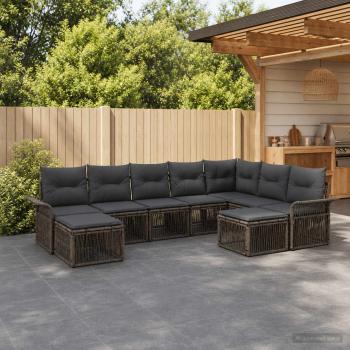 ARDEBO.de - Gartensofa-set 9 stk. Grau und Dunkelgrau Poly-Rattan