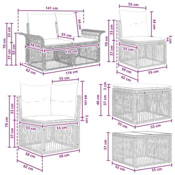 Gartensofa-set 10 Stk. Grau und Dunkelgrau Poly-Rattan