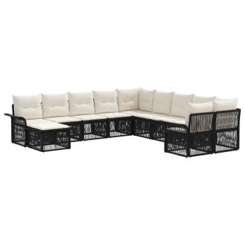 Gartensofa-set 11 Stk. Schwarz und Cremeweiß Poly-Rattan
