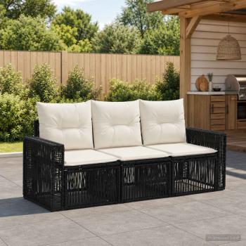 ARDEBO.de - Gartensofa-set 3 stk. Schwarz und Cremewei? Poly-Rattan