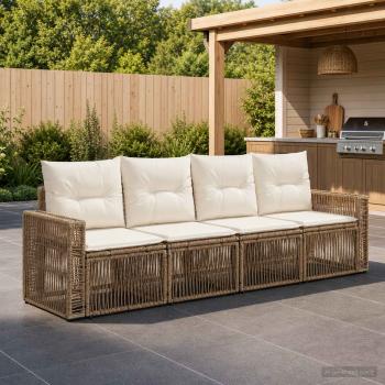 ARDEBO.de - Gartensofa-set 4 stk. Beige und Cremeweiß Poly-Rattan