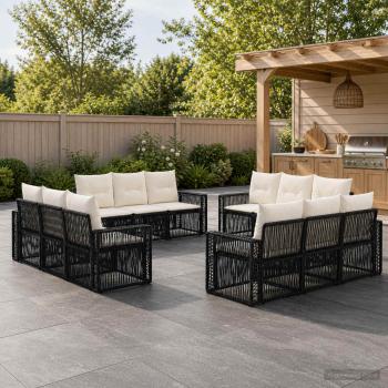 ARDEBO.de - Gartensofa-set 12 Stk. Schwarz und Cremeweiß Poly-Rattan