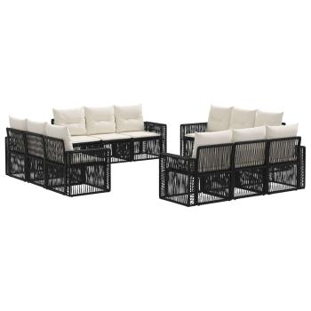 Gartensofa-set 12 Stk. Schwarz und Cremeweiß Poly-Rattan