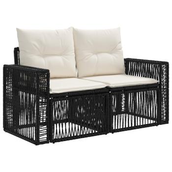 Gartensofa-set 12 Stk. Schwarz und Cremeweiß Poly-Rattan