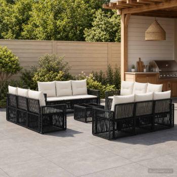 ARDEBO.de - Gartensofa-set 13 stk. Schwarz und Cremeweiß Poly-Rattan