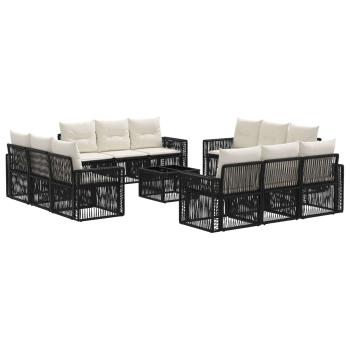 Gartensofa-set 13 stk. Schwarz und Cremeweiß Poly-Rattan