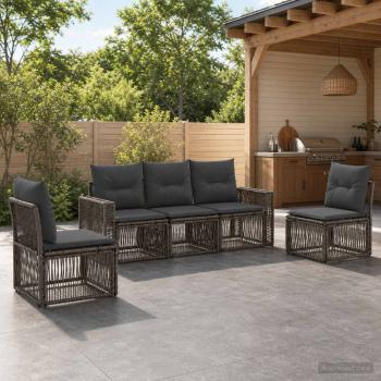 ARDEBO.de - Gartensofa-set 5 stk. 5-Sitzer Grau und Dunkelgrau Poly-Rattan