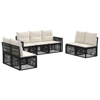Gartensofa-set 7 stk. Schwarz und Cremeweiß Poly-Rattan