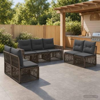 ARDEBO.de - Gartensofa-set 7 stk. Grau und Dunkelgrau Poly-Rattan