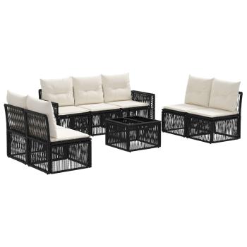 Gartensofa-set 8 stk. Schwarz und Cremeweiß Poly-Rattan