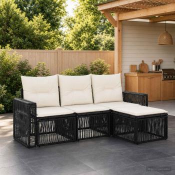 ARDEBO.de - Gartensofa-set 4 Stk. Schwarz und Cremeweiß Poly-Rattan