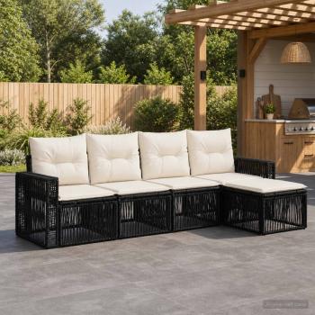 ARDEBO.de - Gartensofa-set 5 stk. Schwarz und Cremeweiß Poly-Rattan