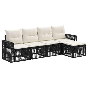 Gartensofa-set 5 stk. Schwarz und Cremeweiß Poly-Rattan