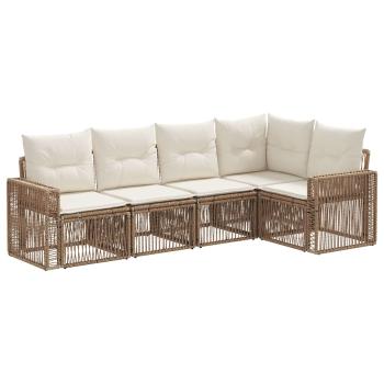 Gartensofa-set 5 stk. Beige und Cremeweiß Poly-Rattan