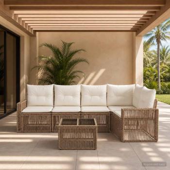 ARDEBO.de - Gartensofa-set 6 Stk. Beige und Cremeweiß Poly-Rattan