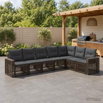 ARDEBO.de - Gartensofa-set 7 stk. Grau und Dunkelgrau Poly-Rattan