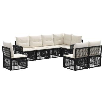 Gartensofa-set 8 stk. Schwarz und Cremeweiß Poly-Rattan