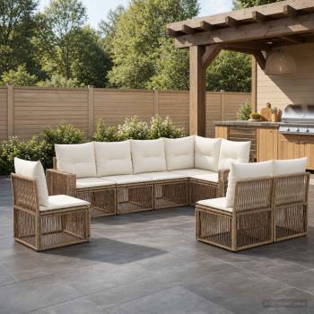 ARDEBO.de - Gartensofa-set 8 Stk. Beige und Cremeweiß Poly-Rattan