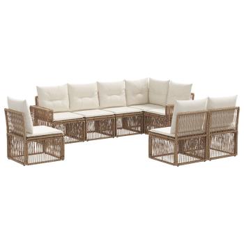 Gartensofa-set 8 Stk. Beige und Cremeweiß Poly-Rattan