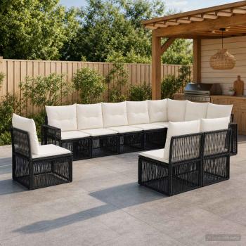 ARDEBO.de - Gartensofa-set 10 stk. Schwarz und Cremeweiß Poly-Rattan