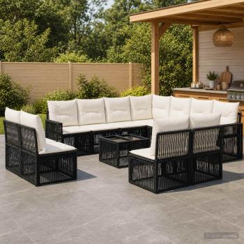 ARDEBO.de - Gartensofa-set 12 stk. Schwarz und Cremeweiß Poly-Rattan
