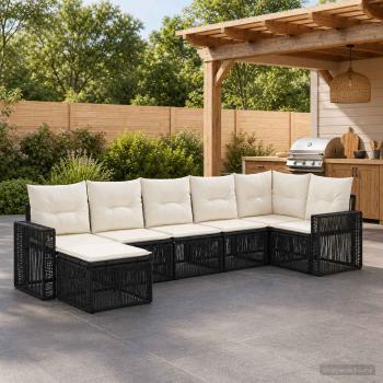 ARDEBO.de - Gartensofa-set 7 stk. Schwarz und Cremeweiß Poly-Rattan