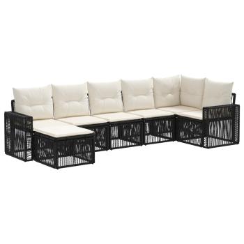 Gartensofa-set 7 stk. Schwarz und Cremeweiß Poly-Rattan