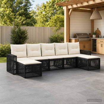 ARDEBO.de - Gartensofa-set 7 stk. Schwarz und Cremeweiß Poly-Rattan