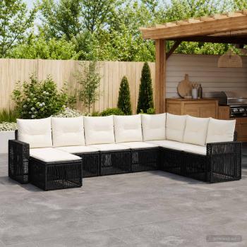 ARDEBO.de - Gartensofa-set 8 Stk. Schwarz und Cremeweiß Poly-Rattan