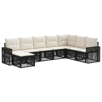 Gartensofa-set 8 Stk. Schwarz und Cremeweiß Poly-Rattan