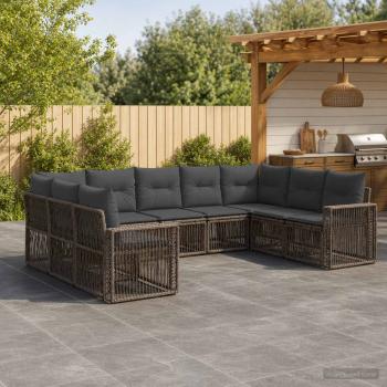 ARDEBO.de - Gartensofa-set 9 stk. Grau und Dunkelgrau Poly-Rattan