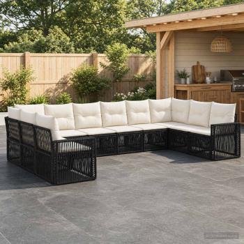 ARDEBO.de - Gartensofa-set 10 Stk. Schwarz und Cremeweiß Poly-Rattan