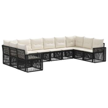 Gartensofa-set 10 Stk. Schwarz und Cremeweiß Poly-Rattan